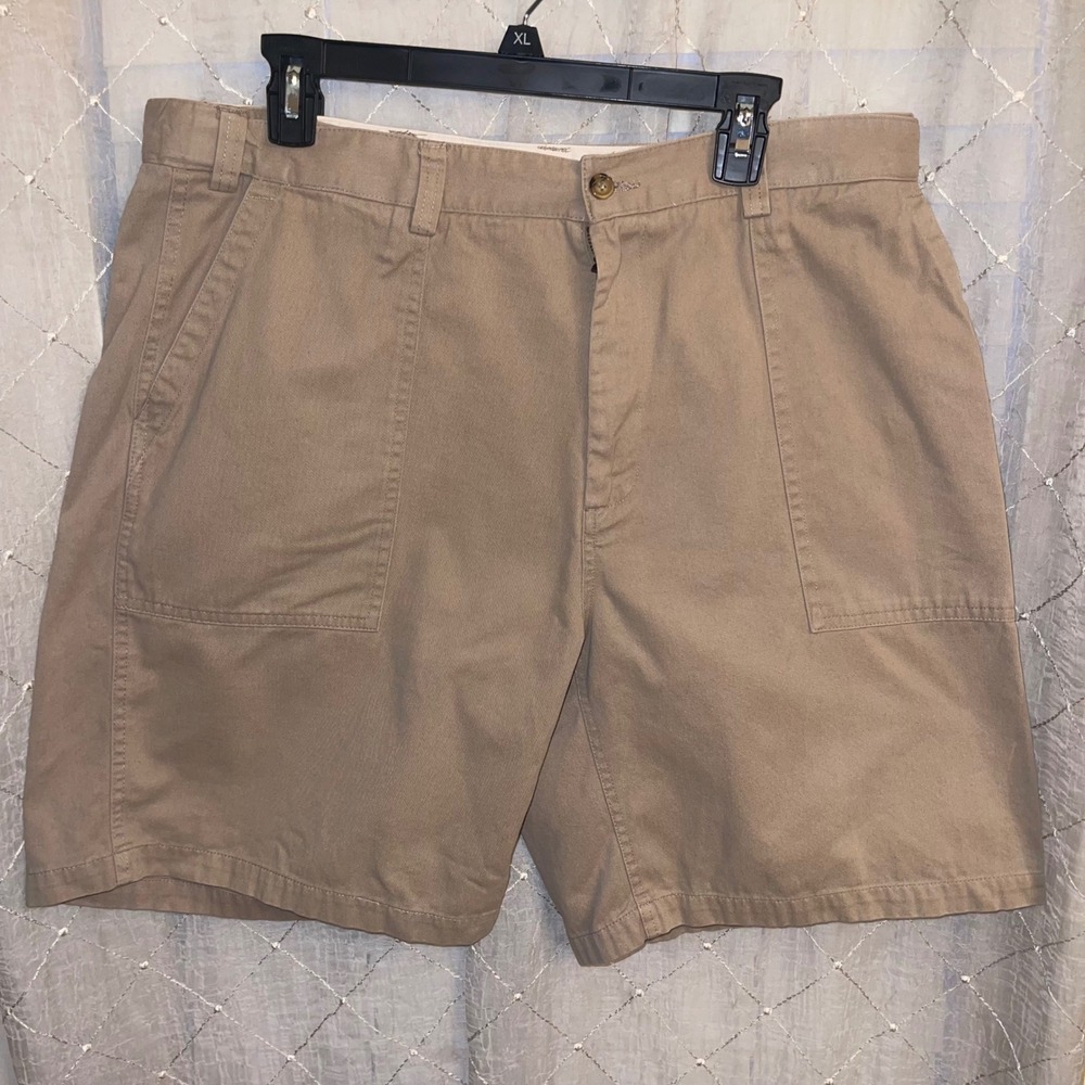 Geoffrey Beene Men Khaki Cotton Shorts W38 Pleated Front Utility Pockets Casual‎